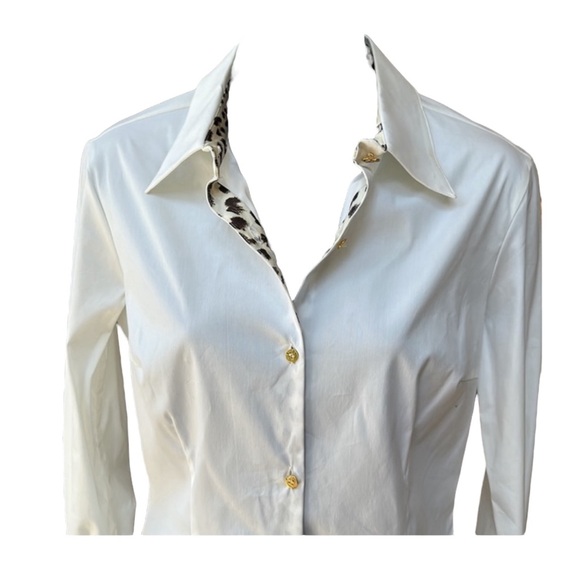 ROBERTO CAVALLI  white blouse with spotted trim, size 40 EU - Picture 3 of 8